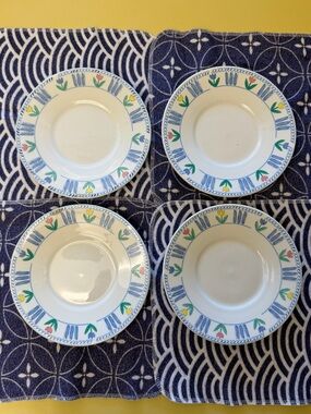 Set of 4 Vintage Tivoli Tulip Plates – Riviera Van Beers – Floral Stoneware